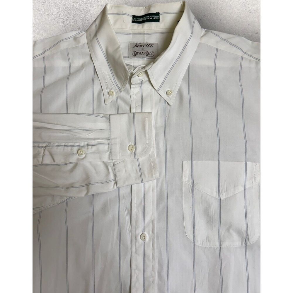 Nowell's Gitman Bros. Vintage White Blue‎ Shirt 17.5/35 USA Made Long Sleeve